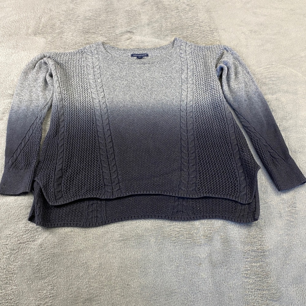 American Eagle Sweater Womens S Grey Ombre Cable Knit High Low Boat Neck Dip Dye